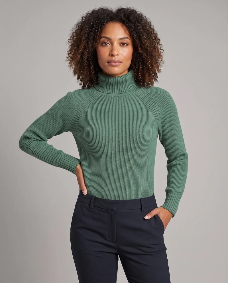 Damen Feiner Kaschmir‑Look Rollkragenpullover mit kastiger Kurzform und Raglanärmeln Nord Taschen