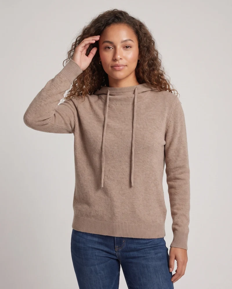 Damen Feiner Kapuzen‑Strickpullover im Kaschmir‑Look mit zartem Flor und gerippten Bündchen Nord Taschen