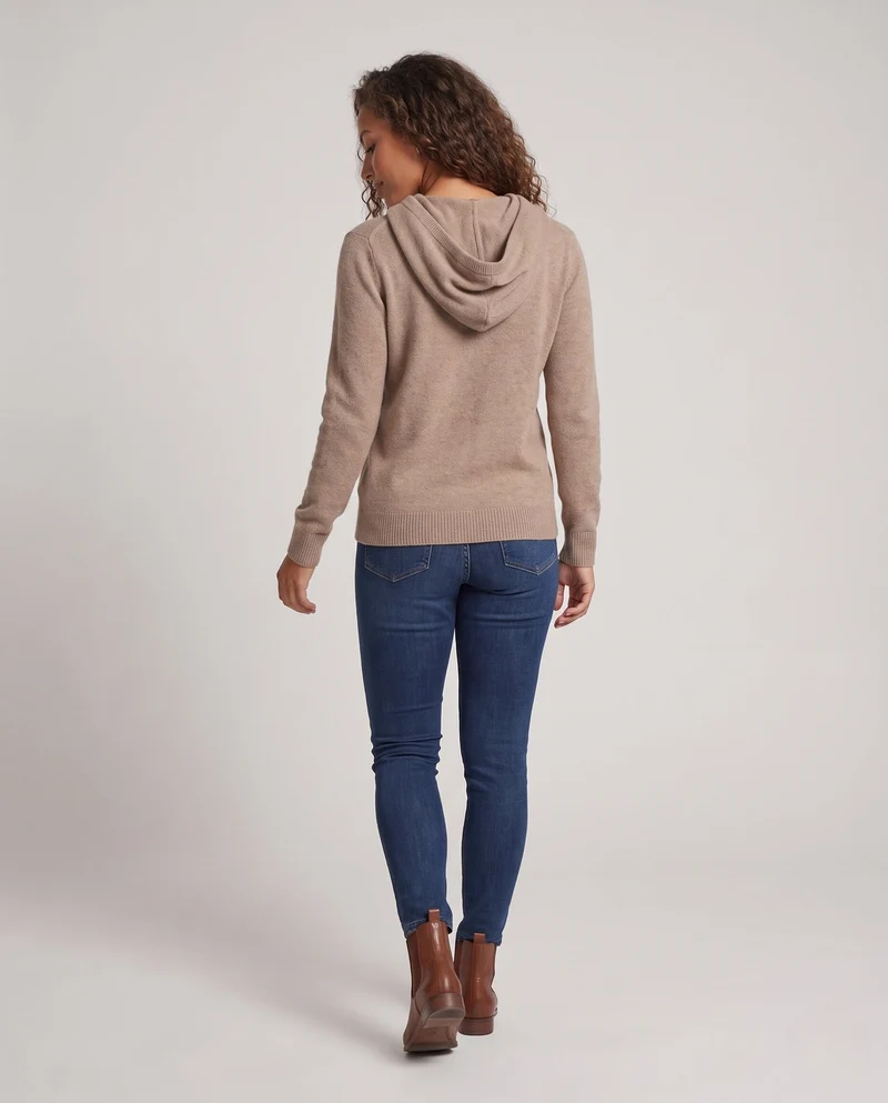 Damen Feiner Kapuzen‑Strickpullover im Kaschmir‑Look mit zartem Flor und gerippten Bündchen Nord Taschen