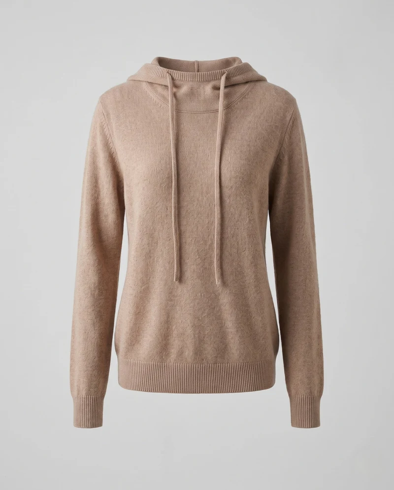 Damen Feiner Kapuzen‑Strickpullover im Kaschmir‑Look mit zartem Flor und gerippten Bündchen Nord Taschen