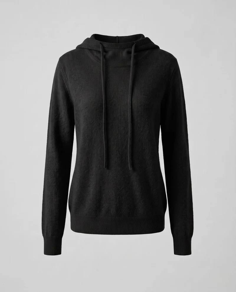 Damen Feiner Kapuzen‑Strickpullover im Kaschmir‑Look mit zartem Flor und gerippten Bündchen Nord Taschen