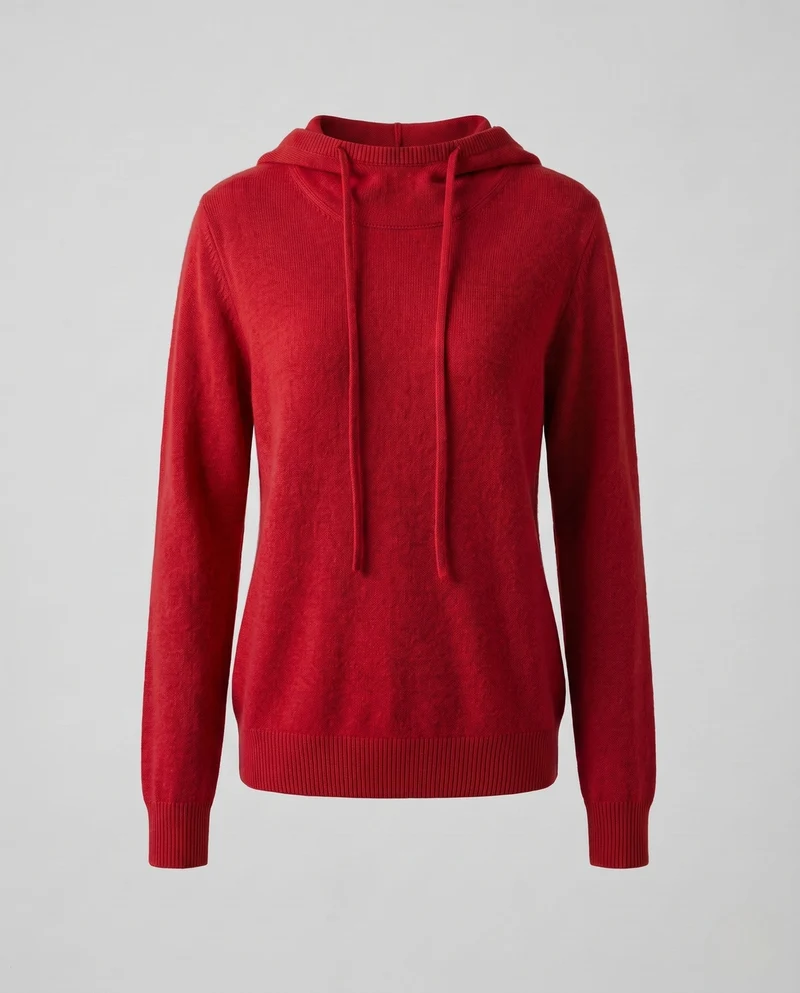 Damen Feiner Kapuzen‑Strickpullover im Kaschmir‑Look mit zartem Flor und gerippten Bündchen Nord Taschen