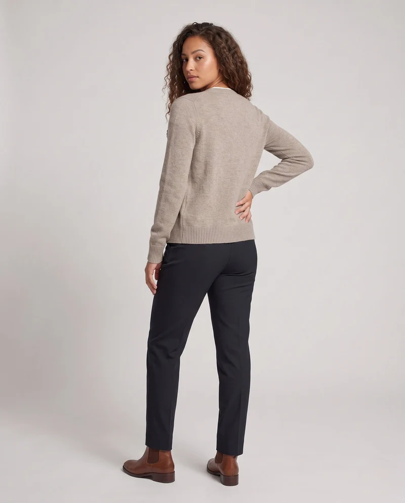 Damen Feiner Kaschmir‑Look Knopfcardigan mit Zierblüte und geripptem Saum Nord Taschen