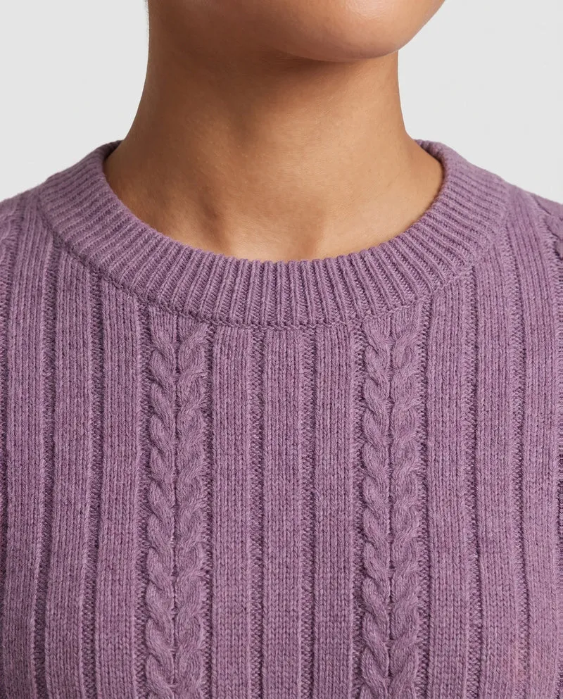 Damen Feiner gerippter Zopfmuster-Pullover mit Rundhalsausschnitt und kaschmirähnlicher Weichheit Nord Taschen