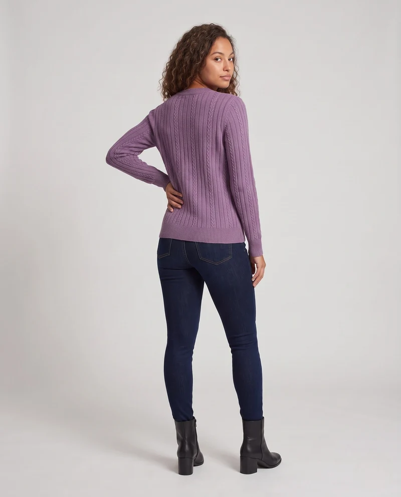 Damen Feiner gerippter Zopfmuster-Pullover mit Rundhalsausschnitt und kaschmirähnlicher Weichheit Nord Taschen