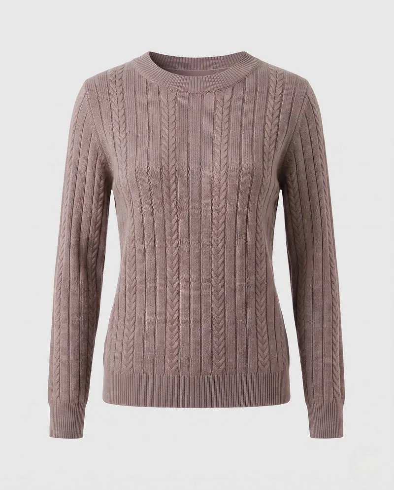 Damen Feiner gerippter Zopfmuster-Pullover mit Rundhalsausschnitt und kaschmirähnlicher Weichheit Nord Taschen