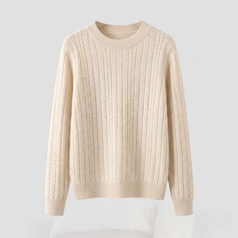 Damen Feiner gerippter Zopfmuster-Pullover mit Rundhalsausschnitt und kaschmirähnlicher Weichheit Nord Taschen