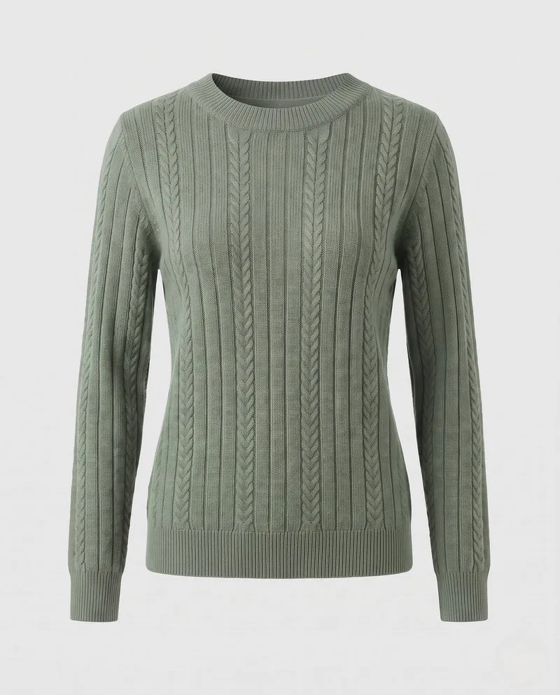 Damen Feiner gerippter Zopfmuster-Pullover mit Rundhalsausschnitt und kaschmirähnlicher Weichheit Nord Taschen