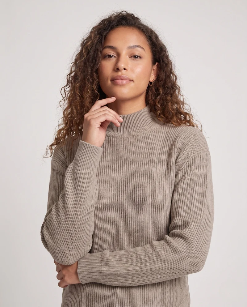 Damen Feiner gerippter Mockneck-Pullover mit leicht taillierter Silhouette Nord Taschen