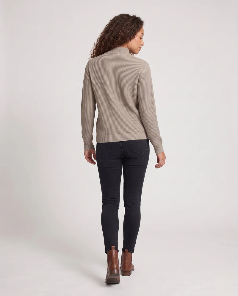 Damen Feiner gerippter Mockneck-Pullover mit leicht taillierter Silhouette Nord Taschen