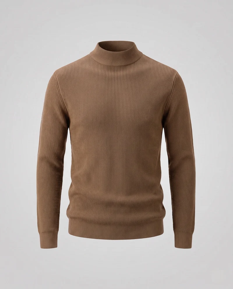 Damen Feiner gerippter Mockneck-Pullover mit leicht taillierter Silhouette Nord Taschen