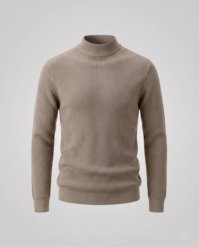 Damen Feiner gerippter Mockneck-Pullover mit leicht taillierter Silhouette Nord Taschen