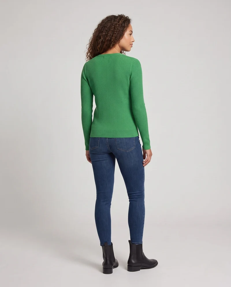 Damen Feiner gerippter V‑Neck-Cardigan aus Kaschmir‑Optik mit stretchiger Rippstruktur und Perlmuttknöpfen Nord Taschen