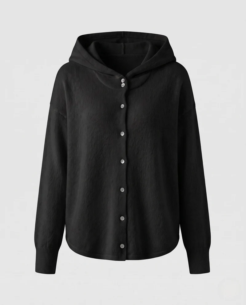 Damen Kapuzen‑Strickjacke mit durchgehender Knopfleiste und kastiger Oversize‑Silhouette Nord Taschen