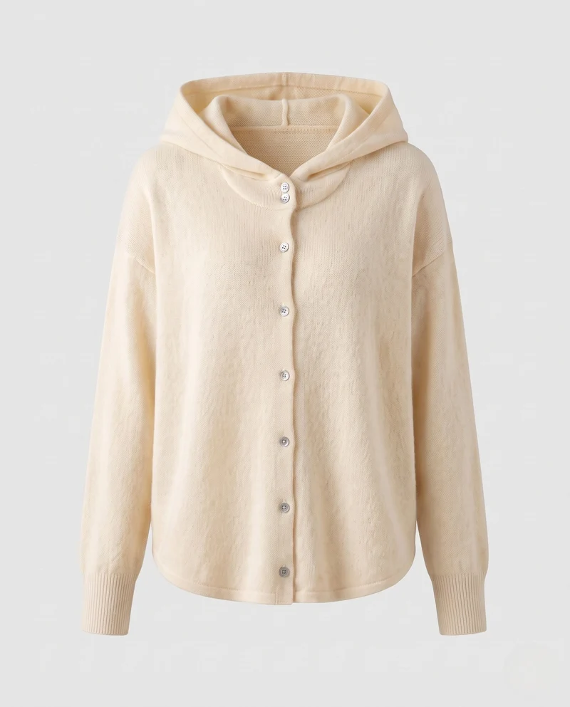 Damen Kapuzen‑Strickjacke mit durchgehender Knopfleiste und kastiger Oversize‑Silhouette Nord Taschen