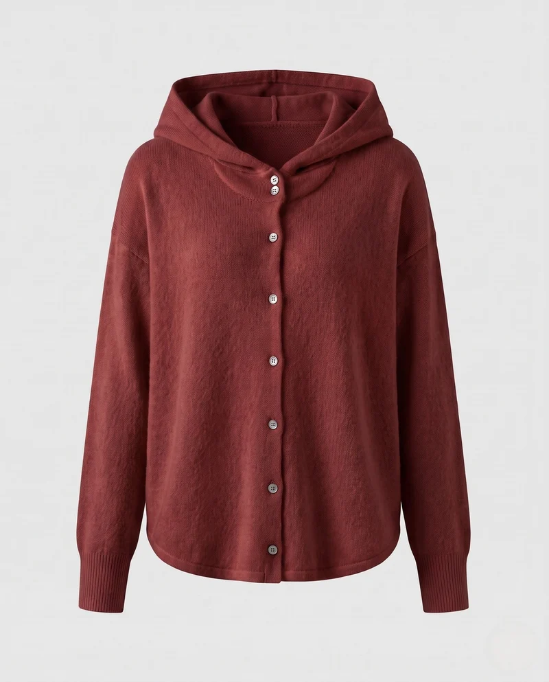 Damen Kapuzen‑Strickjacke mit durchgehender Knopfleiste und kastiger Oversize‑Silhouette Nord Taschen