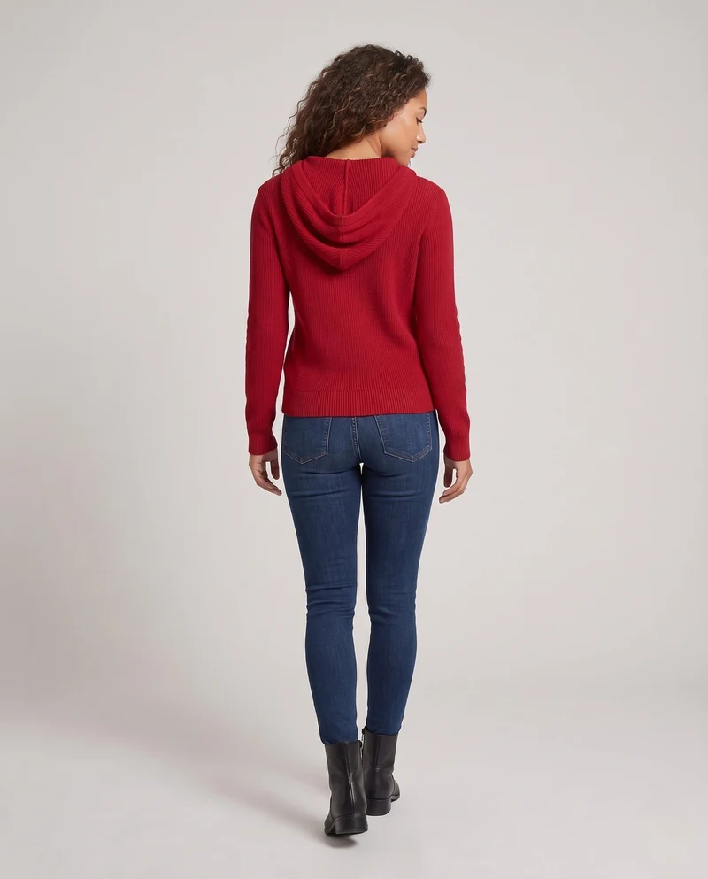 Damen Kapuzen-Feinstrickpullover mit Henley-Knopfleiste, gerippter Schulterpartie und kaschmirähnlicher Weichheit Nord Taschen