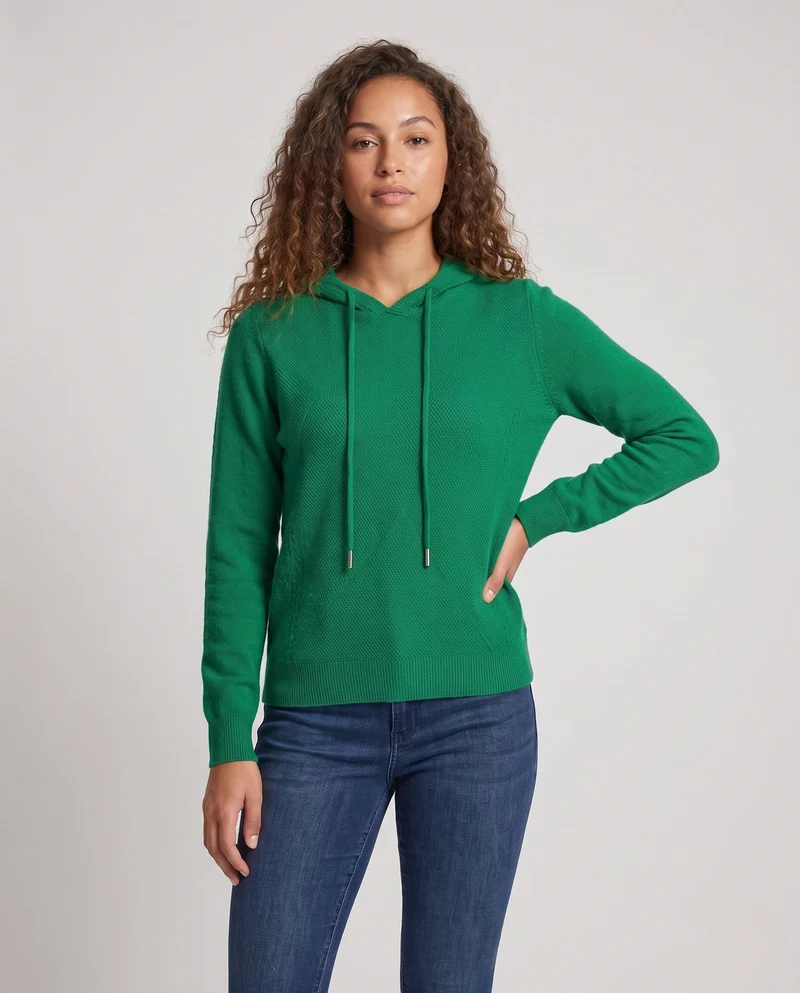 Damen Kapuzen‑Feinstrickpullover mit Kaschmir‑Optik und Ajour‑Diamantstruktur Nord Taschen