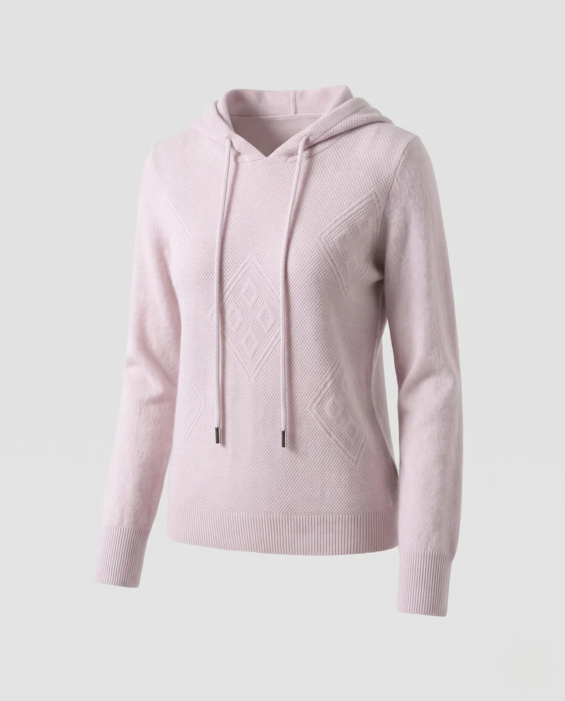 Damen Kapuzen‑Feinstrickpullover mit Kaschmir‑Optik und Ajour‑Diamantstruktur Nord Taschen
