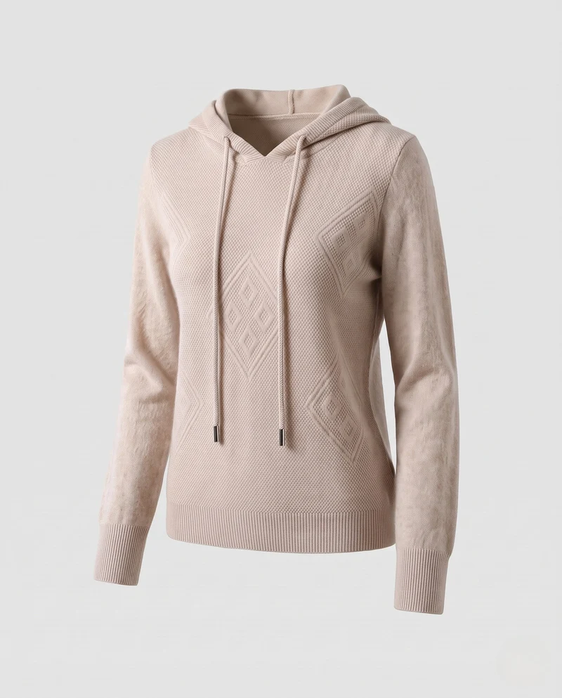 Damen Kapuzen‑Feinstrickpullover mit Kaschmir‑Optik und Ajour‑Diamantstruktur Nord Taschen