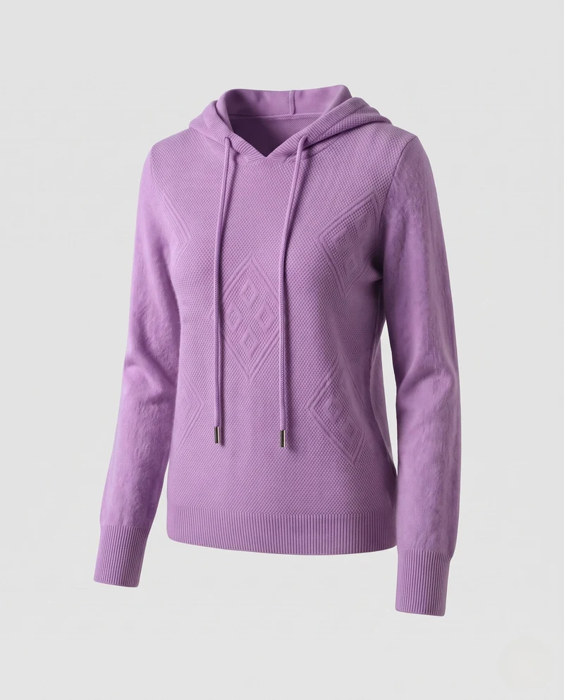 Damen Kapuzen‑Feinstrickpullover mit Kaschmir‑Optik und Ajour‑Diamantstruktur Nord Taschen