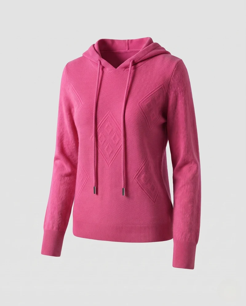 Damen Kapuzen‑Feinstrickpullover mit Kaschmir‑Optik und Ajour‑Diamantstruktur Nord Taschen
