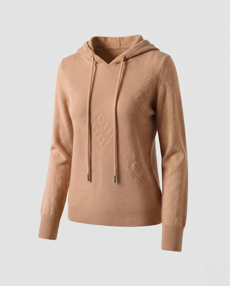 Damen Kapuzen‑Feinstrickpullover mit Kaschmir‑Optik und Ajour‑Diamantstruktur Nord Taschen