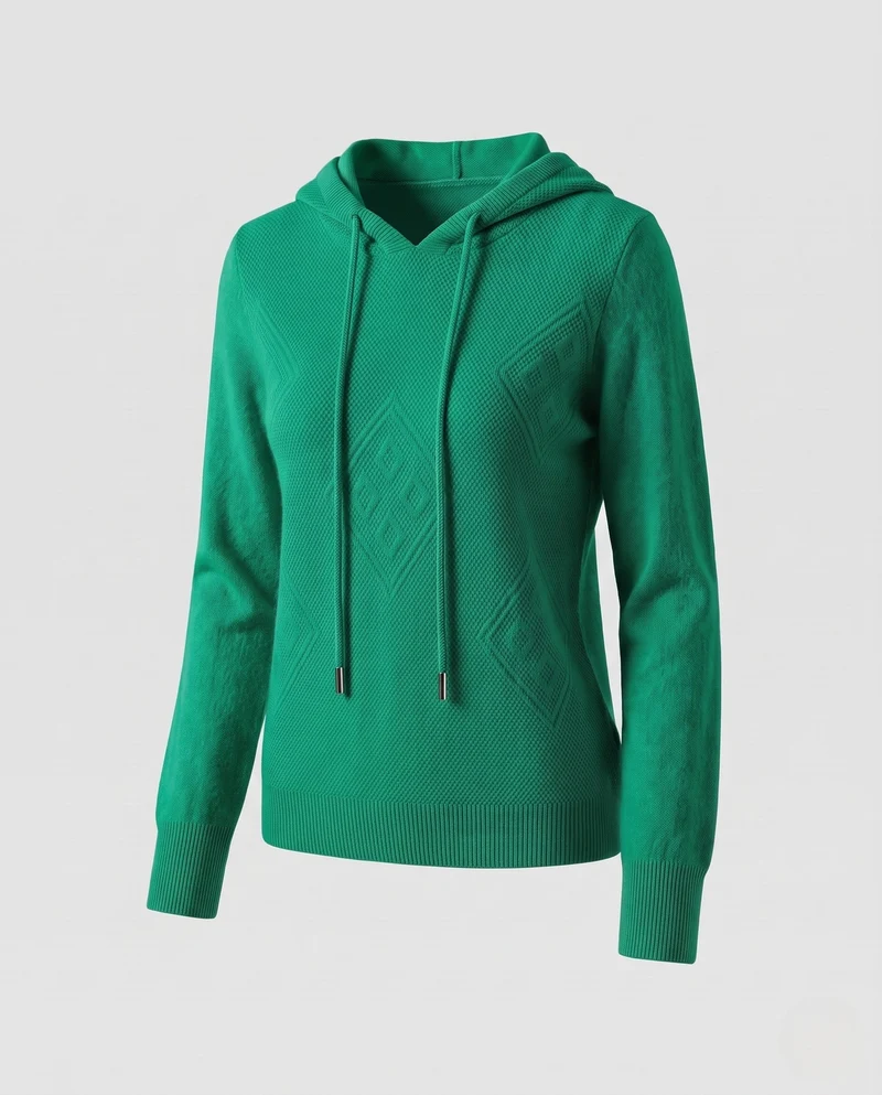 Damen Kapuzen‑Feinstrickpullover mit Kaschmir‑Optik und Ajour‑Diamantstruktur Nord Taschen