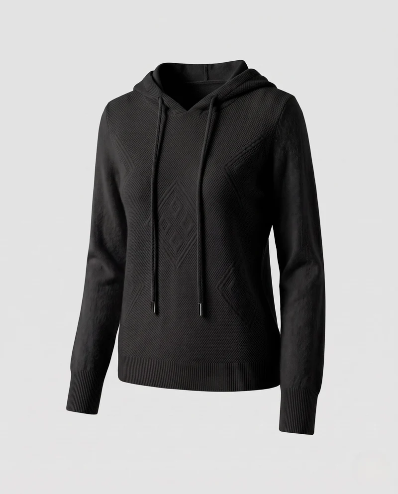 Damen Kapuzen‑Feinstrickpullover mit Kaschmir‑Optik und Ajour‑Diamantstruktur Nord Taschen