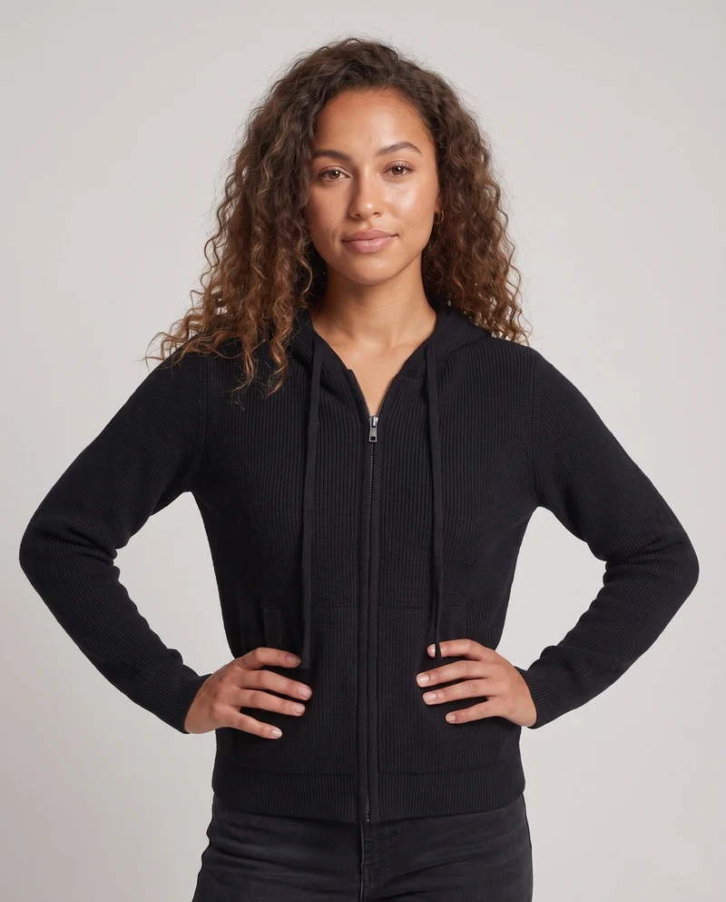 Damen Kapuzen-Feinstrickjacke mit Reißverschluss und kaschmirähnlicher Haptik Nord Taschen