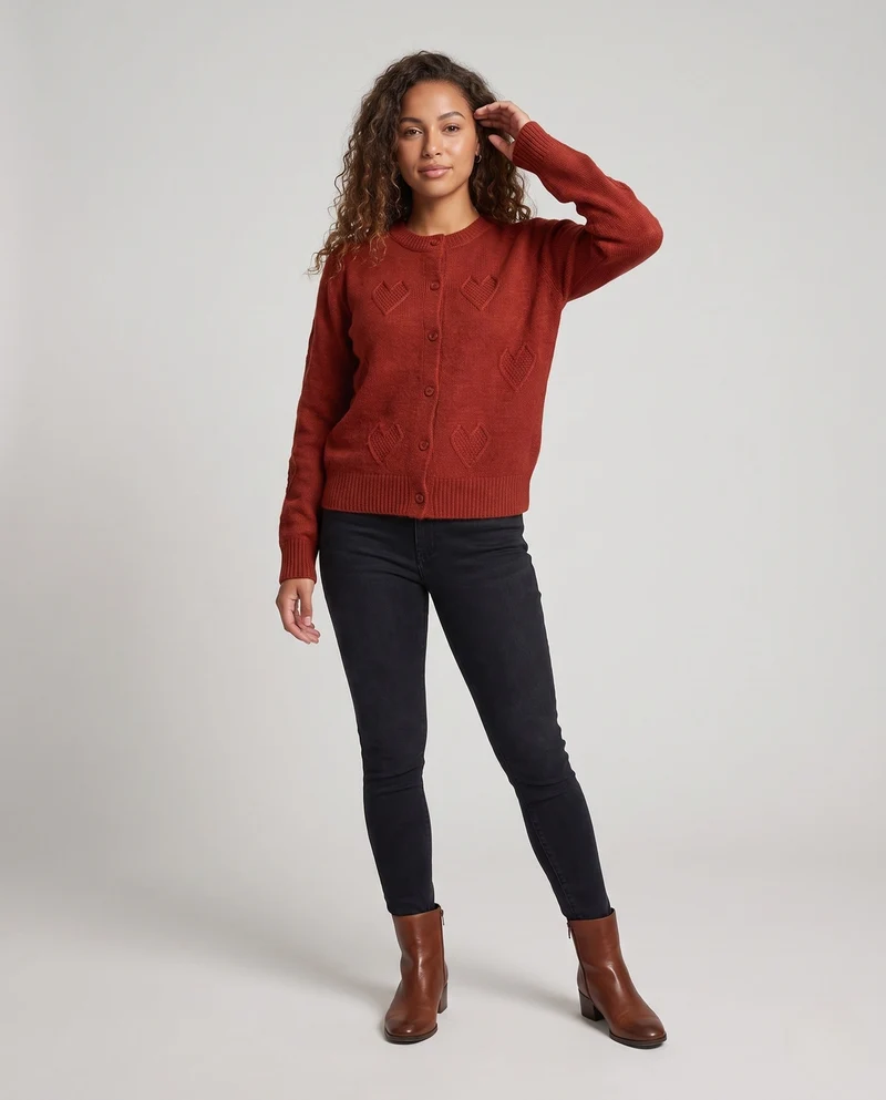 Damen Herz-Ajour Feinstrick-Cardigan mit Rundhalsausschnitt und kaschmirähnlicher Mohair-Optik Nord Taschen