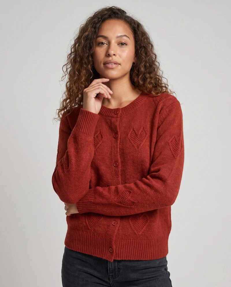 Damen Herz-Ajour Feinstrick-Cardigan mit Rundhalsausschnitt und kaschmirähnlicher Mohair-Optik Nord Taschen