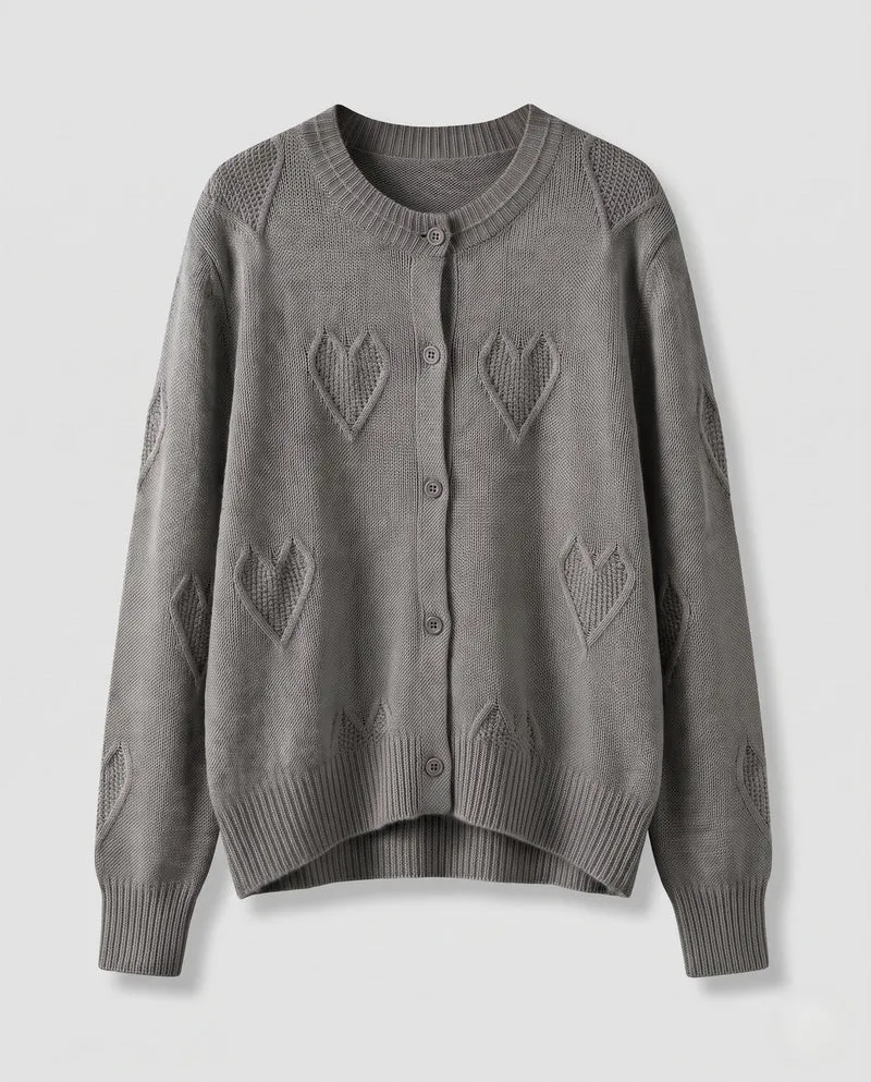 Damen Herz-Ajour Feinstrick-Cardigan mit Rundhalsausschnitt und kaschmirähnlicher Mohair-Optik Nord Taschen
