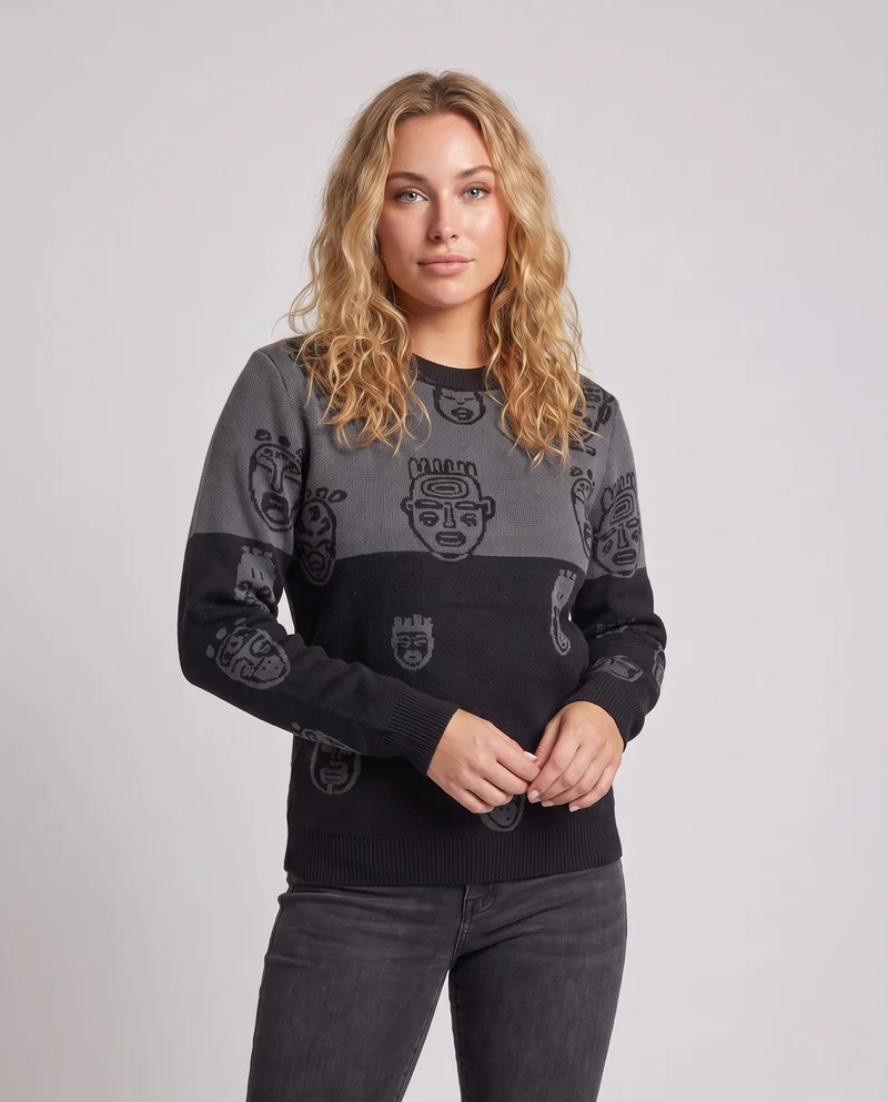 Damen gemusterter Strickpullover Nord Taschen