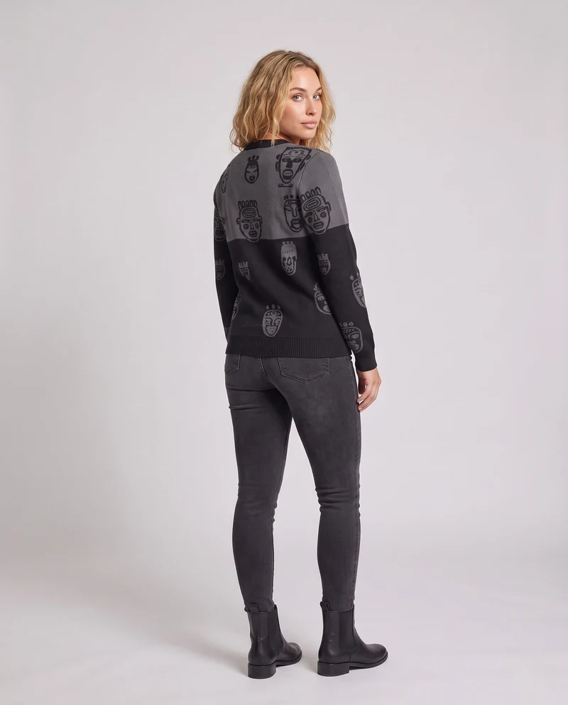 Damen gemusterter Strickpullover Nord Taschen