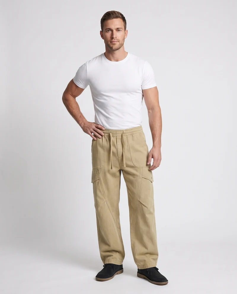 Herren weite Cargo-Hose im Baggy-Schnitt mit Tunnelzugbund, Klappentaschen & verstärkten Knieeinsätzen Nord Taschen