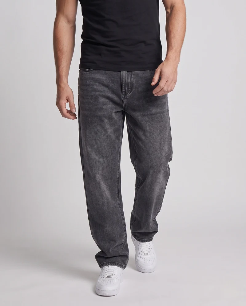 Herren Weite hochgeschnittene Relaxed-Jeans aus gewaschenem Denim Nord Taschen