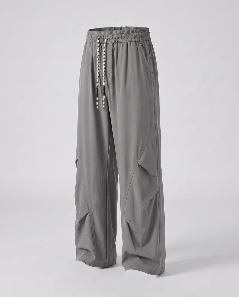 Herren Weite Baggy-Loungehose mit Tunnelzug, Utility‑Paneelen & dekorativen Falten Nord Taschen