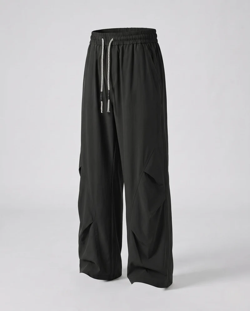 Herren Weite Baggy-Loungehose mit Tunnelzug, Utility‑Paneelen & dekorativen Falten Nord Taschen