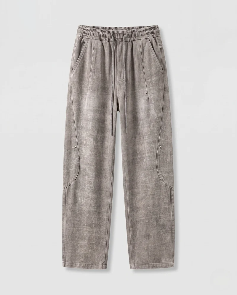 Herren Weite Baggy-Freizeithose mit Tunnelzug, washed Denim‑Optik und Utility‑Nähten Nord Taschen