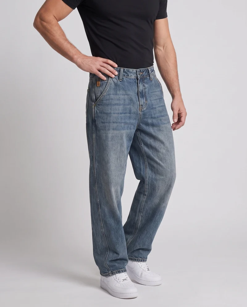Herren Weite Baggy-Jeans im Vintage-Wash mit geradem Bein Nord Taschen