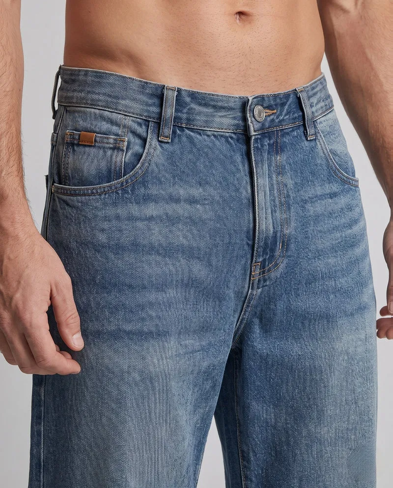 Herren Weite Baggy-Jeans im Vintage-Wash mit geradem Bein Nord Taschen