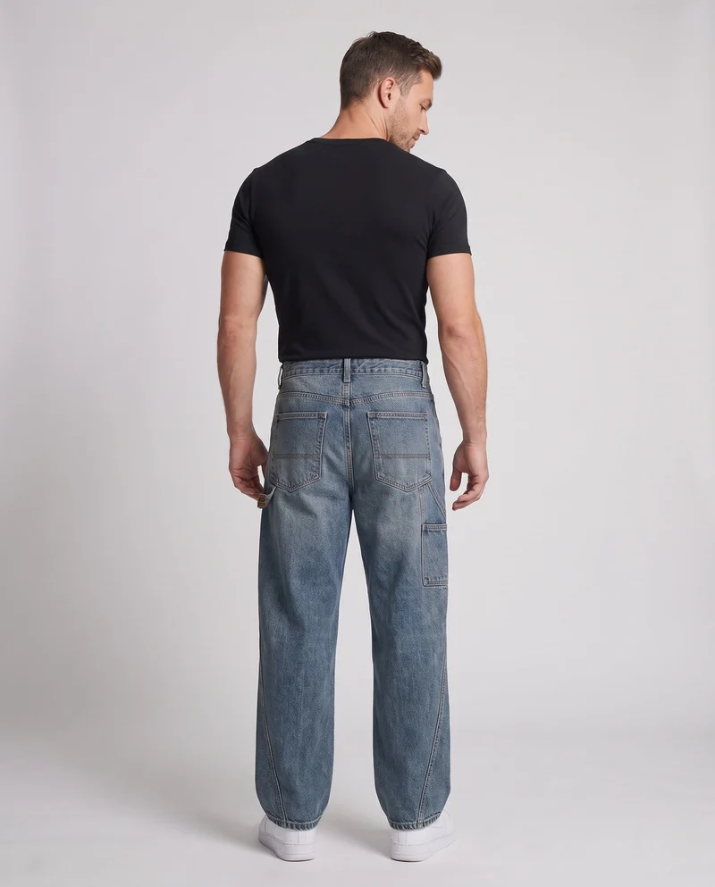 Herren Weite Baggy-Jeans im Vintage-Wash mit geradem Bein Nord Taschen