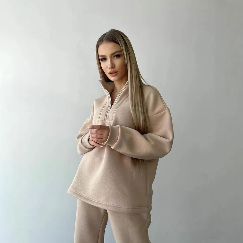 Damen Cropped-Sweatshirt-Set mit hohem Kragen und High-Waist-Jogginghose Nord Taschen