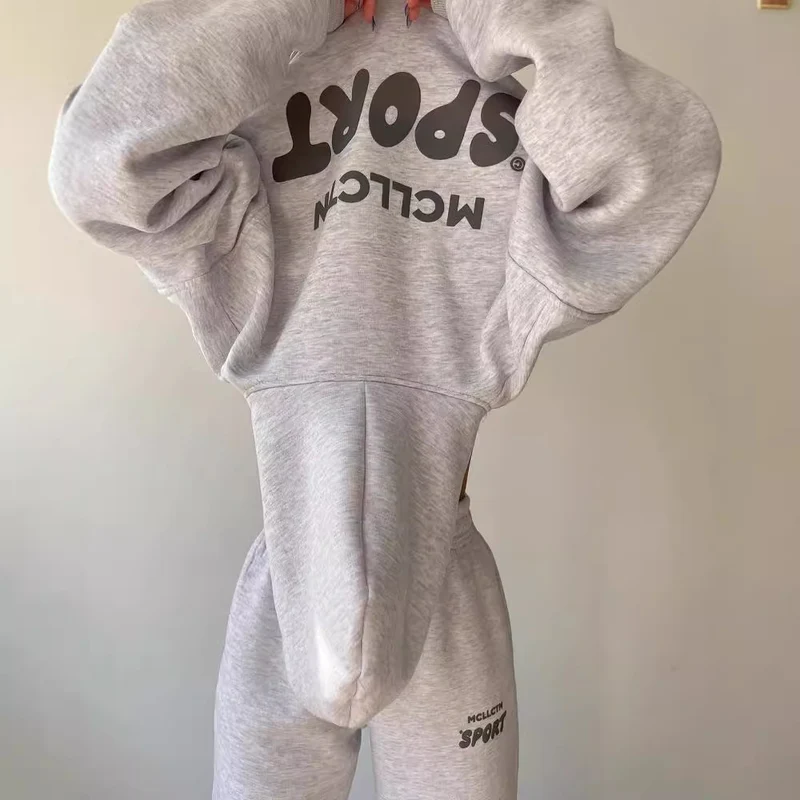 Damen Cropped Kapuzenpullover und High‑Waist Jogginghose Lounge‑Set aus Baumwollfleece Nord Taschen