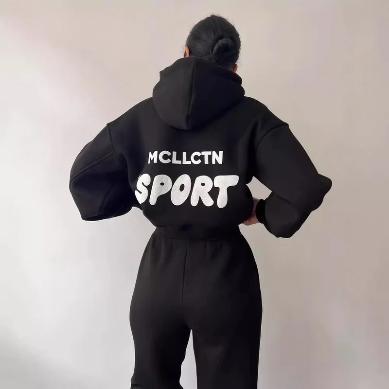 Damen Cropped Kapuzenpullover und High‑Waist Jogginghose Lounge‑Set aus Baumwollfleece Nord Taschen