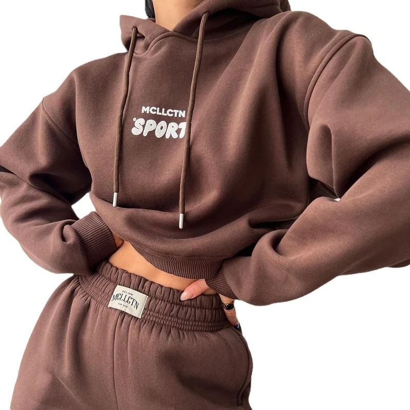 Damen Cropped Kapuzenpullover und High‑Waist Jogginghose Lounge‑Set aus Baumwollfleece Nord Taschen