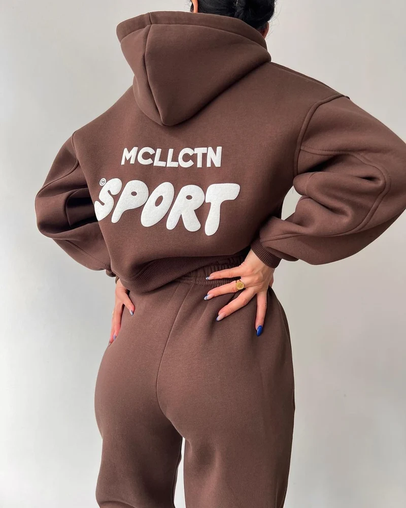 Damen Cropped Kapuzenpullover und High‑Waist Jogginghose Lounge‑Set aus Baumwollfleece Nord Taschen