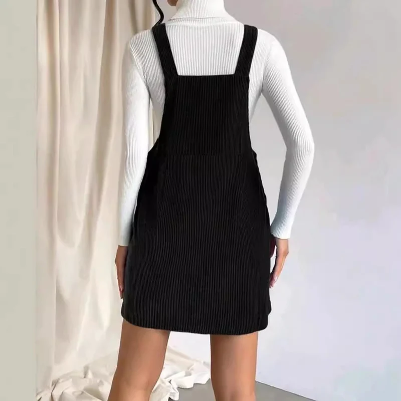 Damen Cord-Latzkleid mit verstellbaren Trägern, Seitlicher Druckknopfleiste und feinem Ripp-Effekt Nord Taschen