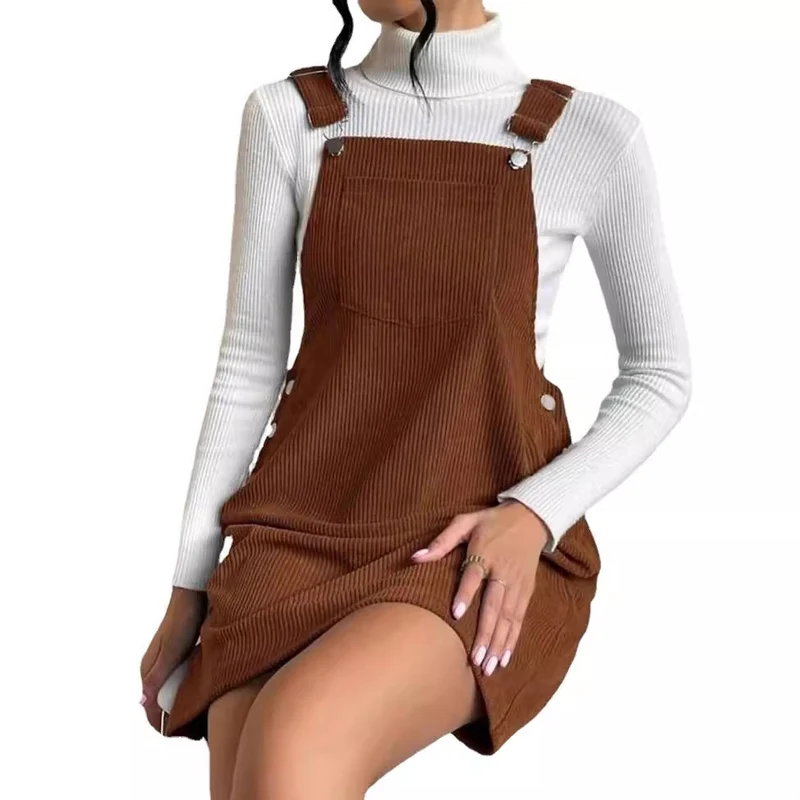 Damen Cord-Latzkleid mit verstellbaren Trägern, Seitlicher Druckknopfleiste und feinem Ripp-Effekt Nord Taschen